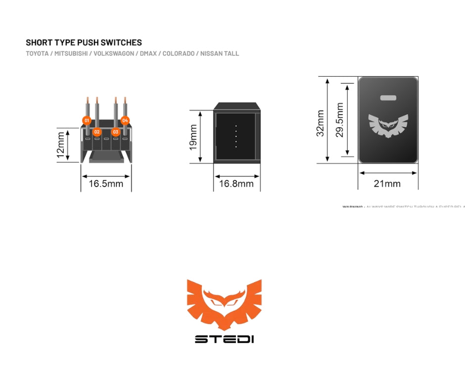 STEDI SHORT TYPE PUSH SWITCH TO SUIT TOYOTA
