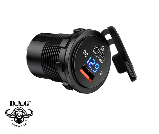 D.A.G | QC3 USB Charger With Volt Meter & C-Type Port