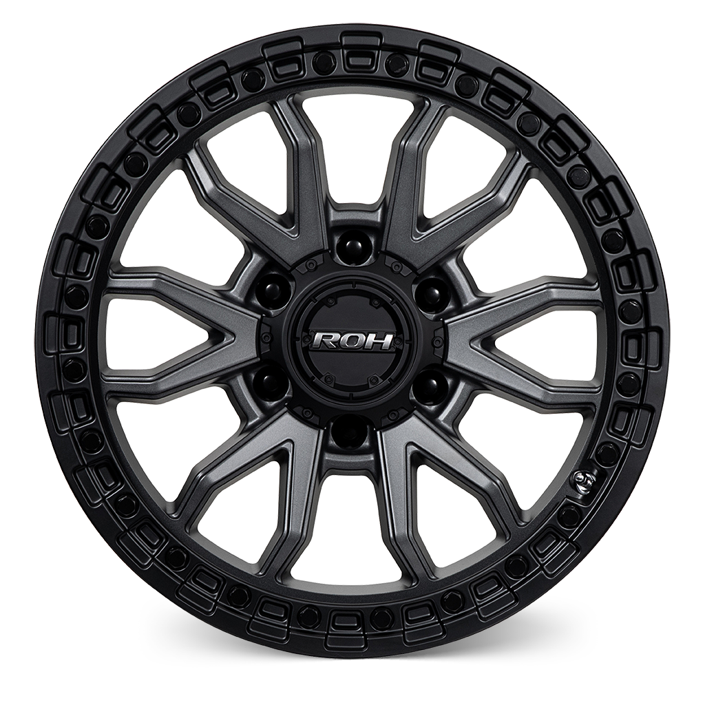 ROH Raid graphite centre black lip 4x4 alloy wheel - front view