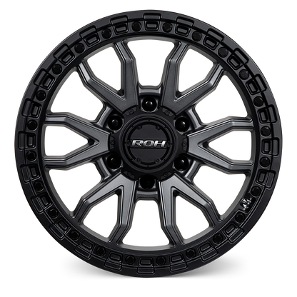 ROH Raid graphite centre black lip 4x4 alloy wheel - front view