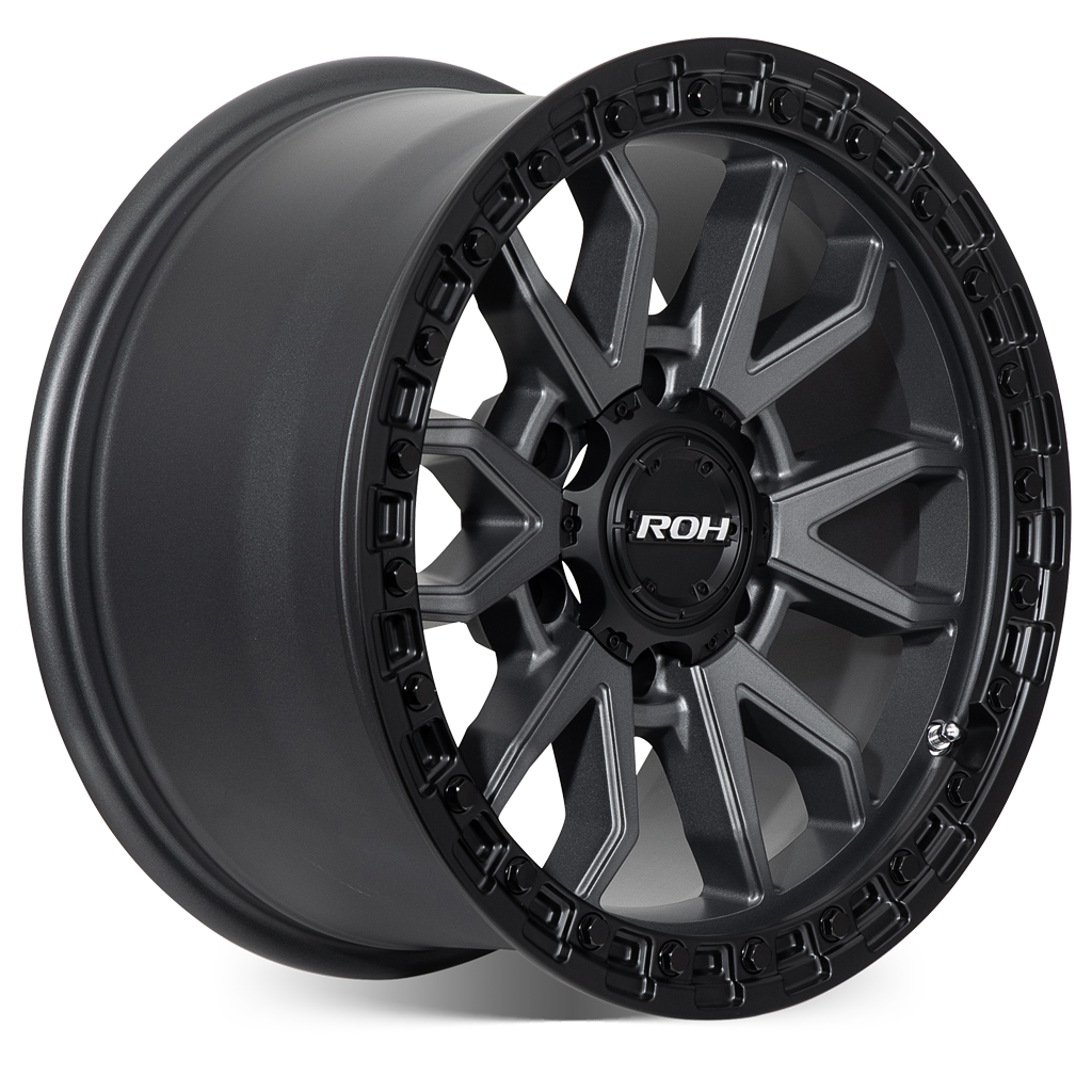 ROH Raid graphite centre black lip 4x4 alloy wheel - angled view