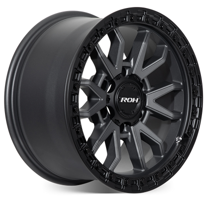 ROH Raid graphite centre black lip 4x4 alloy wheel - angled view